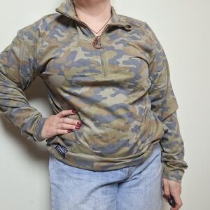 Fishhippie Cedar Island Camo Quarter Zip Pullover Size Small